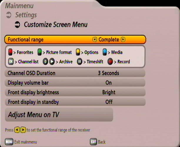 SCART SETTINGS or HDMI / YUV VCR-SCART-Output Select the type of video signal at the VCR Scart socket here. Select the signal that your external recorder can process.