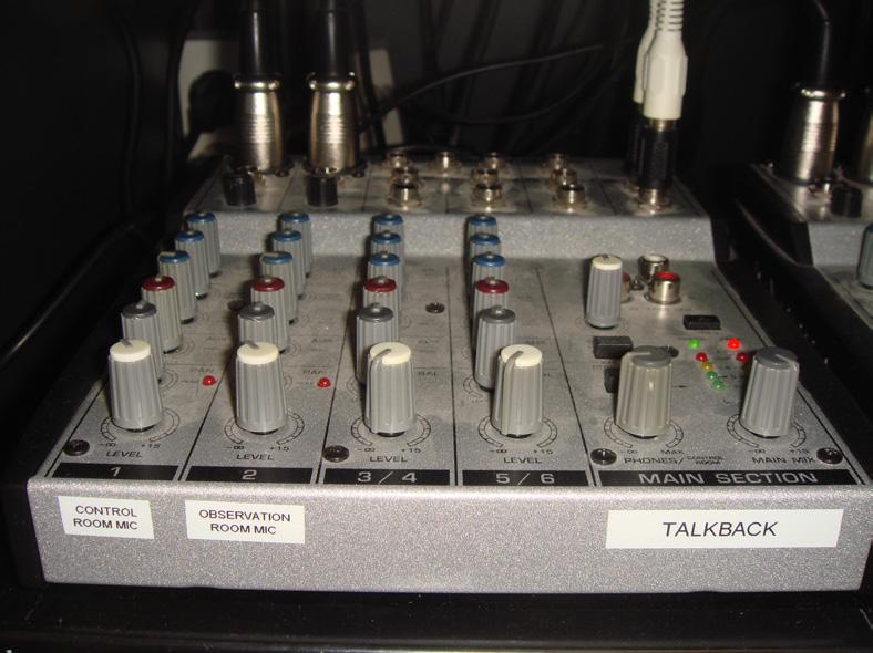 Audio mixer for talk-back As a new feature, the usability laboratory now has facilities for talkback from the control room and the observation room to test room 1 and 2.