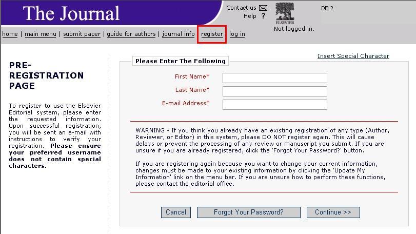 Registration Username & Password