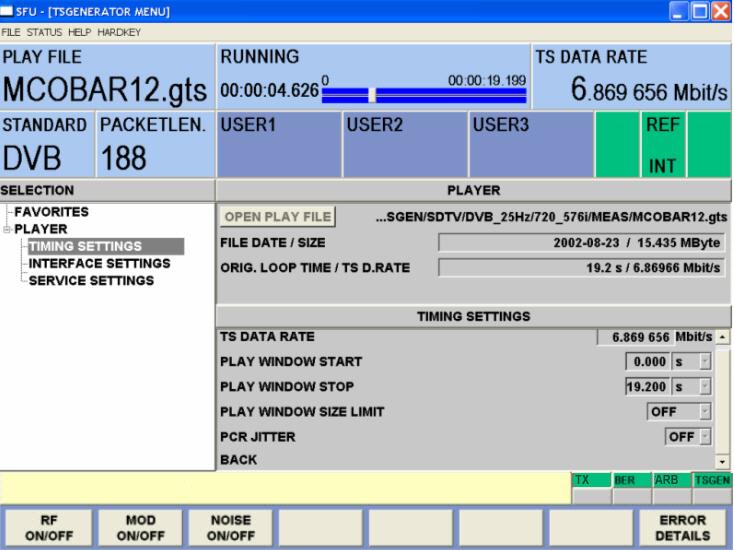 Fig. 10 TS Player window Click the Open File icon with the mouse or rotary knob to open the file dialog. Select one of the test videos in the SDTV folder.