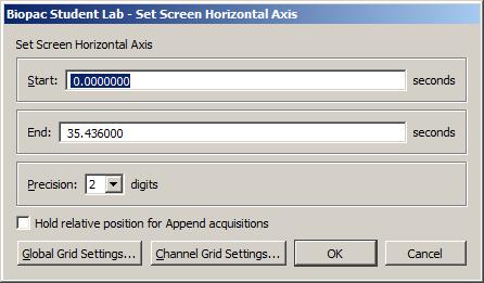 Basic Tutorial 13 Axis & Grid Controls Adjust Scales 26. Click anywhere in the Horizontal Axis region to open the settings dialog. Review the Axis Range and Grid settings. 27.