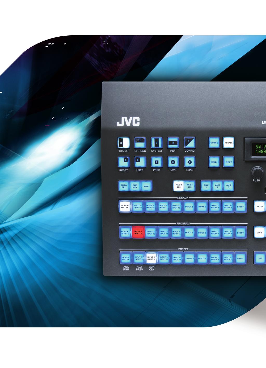 KM-H3000 Multi-format digital production switcher Wipes/menu Memory/menu Memory access keys for quickly recalling memory sets from one of the ten available memories Menu and Next keys activate and