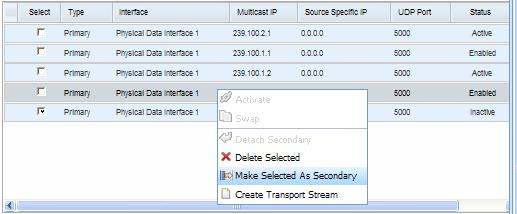 Getting Started To make a Secondary Input: 1. From the Configure > Services page and click the Host Inputs icon in the Inputs pane. 2. Tick the Select checkbox of the required Transport Stream. 3.