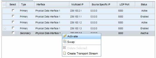 Getting Started Figure 3.11 Host Input Pane showing Activate Window Similarly, the Primary/Secondary roles can be swapped over by right-clicking either multicast and selecting Swap. 3.12 How to Configure a 1+1 Redundant System A 1+1 system consists of a Primary unit and a Secondary unit.