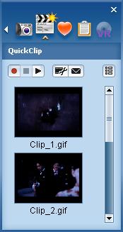 This versatile feature can be found by clicking on the director s clipboard in the main panel; the QuickClip panel then displays. The red record button starts creating an animated GIF.