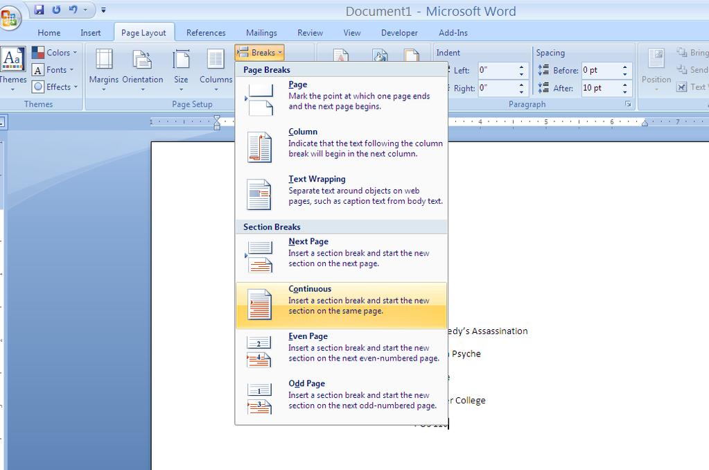 Set running header & automatic page numbering Word 2007 Word