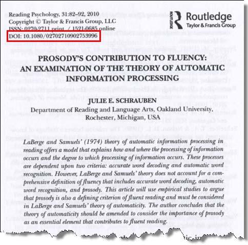 Psychology Volume & Issue: 31, issue 1 Page/s: 82-92 Schrauben, J. E. (2010). Prosody s contribution to fluency: An examination of the theory of automatic information processing.
