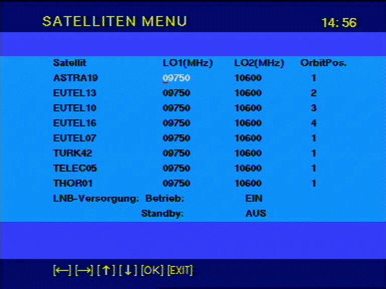 Initial settings Settings This menu entry contains the following submenu entries: SATELLITE MENU This submenu entry contains a list of the predefined satellites.