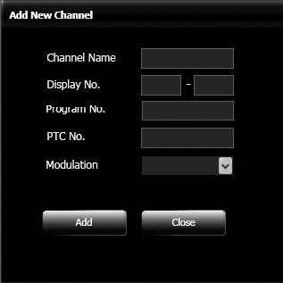 Channel Map Configuration The Channel Map tab shows a list of channels in a table with every channel, channel name, PTC no., Program No., Modulation and Program Type shown.