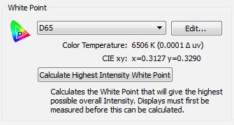 42 NEC DISPLAY WALL CALIBRATOR - USER S GUIDE White Point White Point selects the Target white point for the calibration.