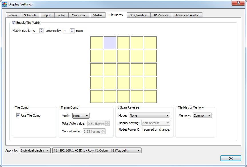 64 NEC DISPLAY WALL CALIBRATOR - USER S GUIDE Display Settings dialog - Tile Matrix tab The Tile Matrix tab can be used to configure the Tile Matrix settings for dividing and expanding a video source