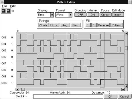 Pulse pattern generator clock interface screen Customized screen 10 MHz (V: 800 mv/div, H: 2 ns/div) Clock delay: 5 to +5 ns/1 ns steps (averaged waveform) Variable delay