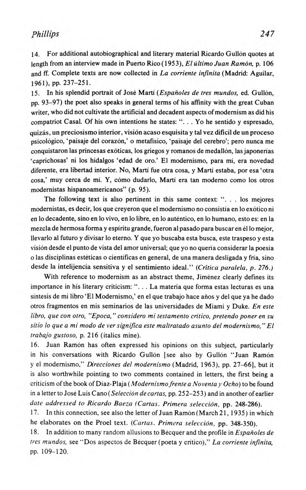 Phillips: The Literary Criticism and Memoirs of Juan Ramón Jiménez Phillips 247 14.