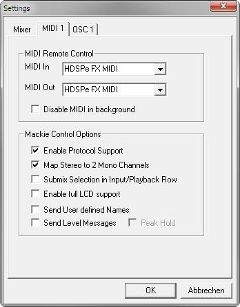 25.8.2 MIDI Page The MIDI page has settings for MIDI remote control via CC commands or Mackie Control protocol. MIDI Remote Control MIDI In. Input where TotalMix receives MIDI Remote data. MIDI Out.