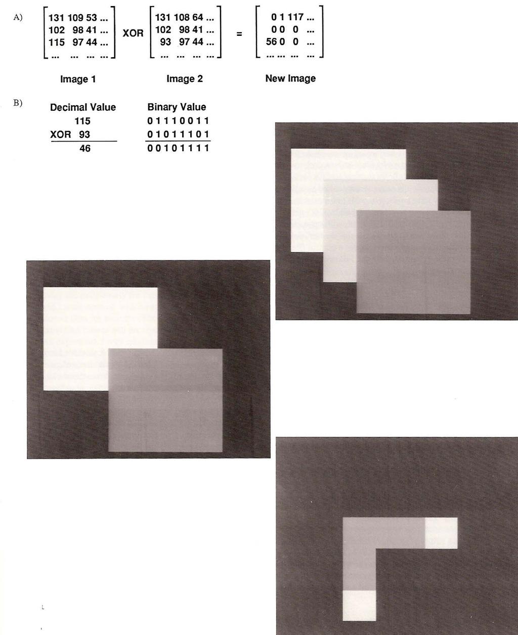 C) D) Fig. 18. E) Whole image operations. Whole image operations involve operations on a pixel-by-pixel basis between two images to form a third image.