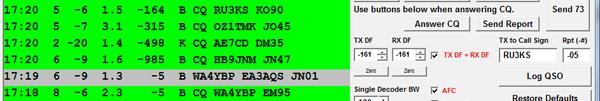 JT65: Sending a signal report By double clicking on the QSO line, the software will automatically generate the