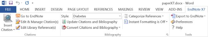 In the EndNote X7 toolbar, click on the arrow next to the Insert Citation icon, then Insert Selected Citation(s).