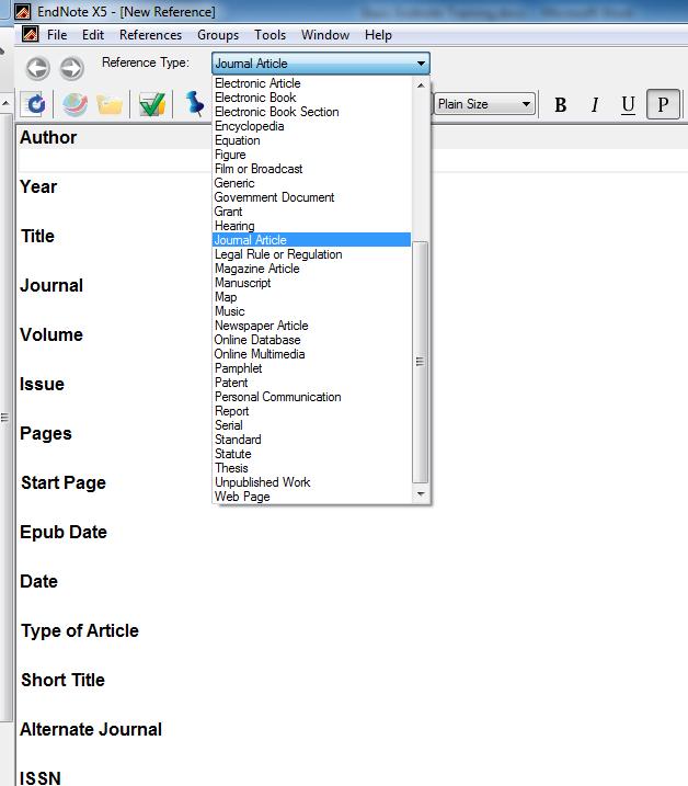 2. Use the dropdown to pick the reference type so it will display the fields appropriate to that