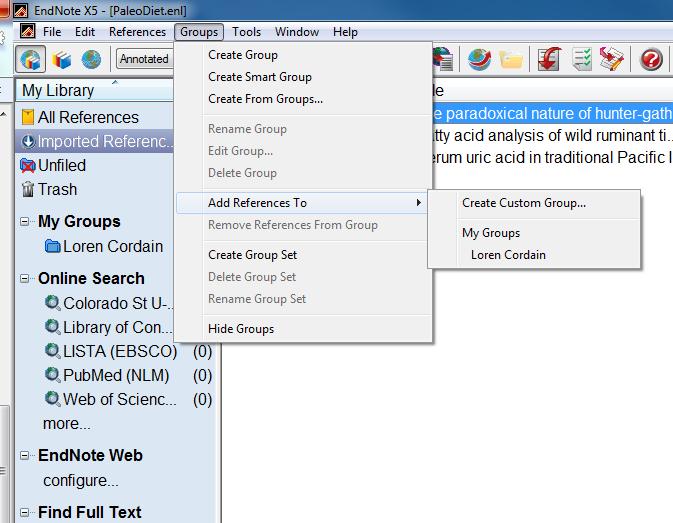 reference (hold down ctrl while clicking to select multiple references), then select the Groups tab and