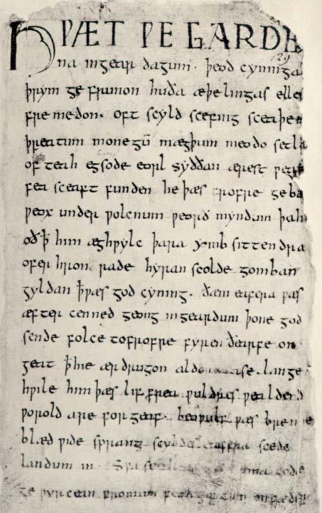 The first page of the Beowulf manuscript.