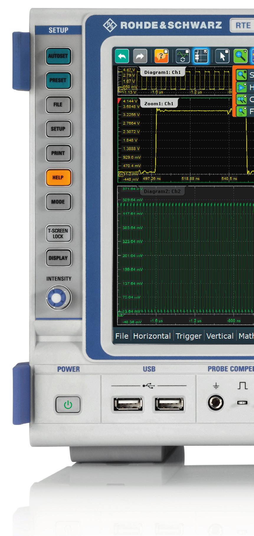 More fun to use The R&S RTE oscilloscopes unite established concepts with new features and turn user wishes into reality: Just unpack the instrument, switch it on and measure.