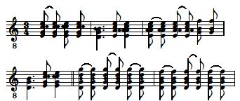 16r) and one or two other pieces to indicate an ascending appoggiatura or trill. In a few pieces, it is placed below a chord to indicate arpeggiation as in Bartolotti.