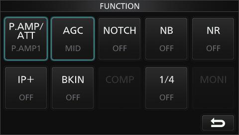 FUNCTION screen 1/4 Tuning function D D About the Auto Tuning Step function The tuning step automatically changes, depending on the rotation speed of MAIN DIAL.