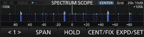 Open the SPECTRUM SCOPE screen. MENU» SCOPE 2. Touch the Scope screen. A sectioon around the touched area is zoomed in. LTouch only the FFT scope zone or Waterfall zone.