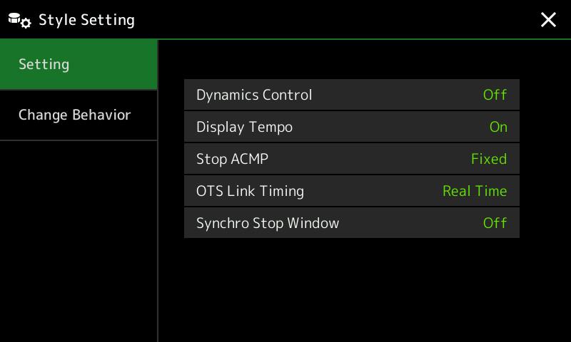 Style Playback Related Settings You can make a variety of settings for Style Playback, on the display called up via [MENU] [Style Setting].