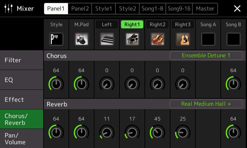 Editing Effect Parameters (Chorus/Reverb) As described in the previous section, Chorus and Reverb are System Effects which are applied to the entire sound of the instrument.