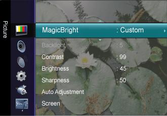 Picture [PC / DVI ] The default setting may be different depending on the selected Input Mode (input signal source selected in External Input List) and the selected resolution MENU MagicBright