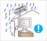 Bend the outdoor antenna cable downwards at the location where it comes in the house so that rainwater does
