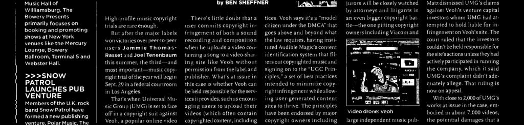 UP FROM UNDER CàA_ VAERS UMG V. VEOH TO TEST DMCA `SAFE HARBOR' High -prfile music cpyright trials are rare enugh.
