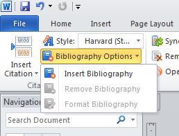 Select Bibliography options to view Insert bibliography The citations and bibliography will be formatted in your