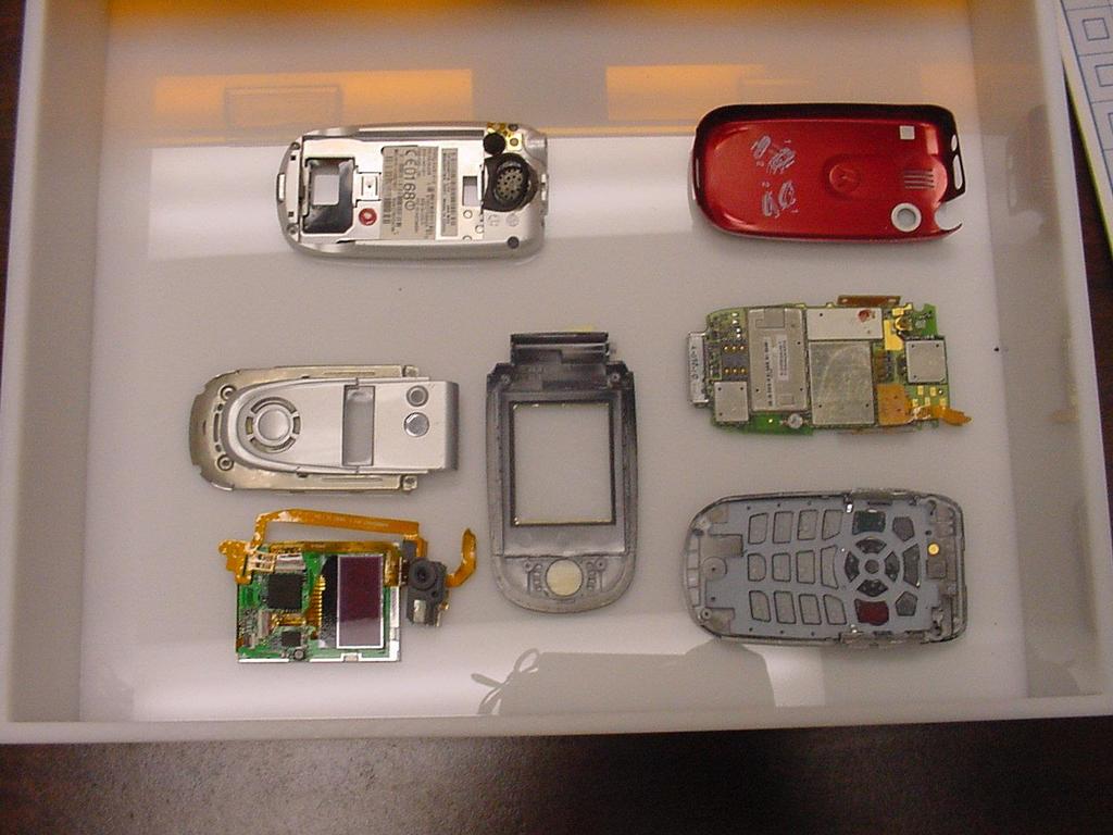 The Inside of a mobile flip phone Battery Chip set for transmit and receive Keypad