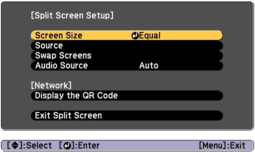 Projection Functions 105 Operting procedures Projecting on split screen Press the [Split] button on the remote control while projecting.