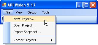 The New Project submenu allows the creation of new projects. Selecting the New Project submenu will open the New Project dialog box.