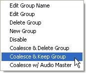 6 Coalesce & Delete Group Selecting Coalesce & Delete Group will cause the automation system to write a new mix pass with the following attributes: Applies the Group Master's moves to the Group
