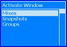 Use the Window submenu to setup PC window control. To set up PC window control, select Window from the ACM Main Menu and press the Yes OK button. The Activate Window menu will open.