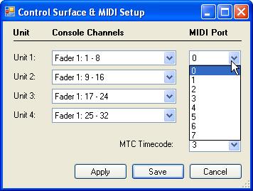 The Console Channels pull-down menu list for a 48 channel frame with six FCM s installed will be populated as follows: Fader 1: 1-8 Fader 2: 1-8 Fader 1: 9-16 Fader 2: 9-16 Fader 1: 17-24 Fader 2: