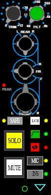 LCR (Left Center Right): Activates Left-Center-Right panning for Fader 2 Activates the feed to the Center Program Bus from the pan-pot Audio panned Front and Center is fed to the Center Program Bus