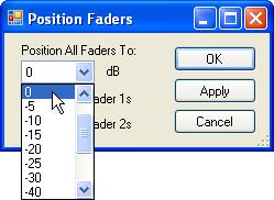3.6.3.1 Setting Fader Positions To position faders, select Position Faders from the Tools menu in the Main software window. The Position Faders window will open.