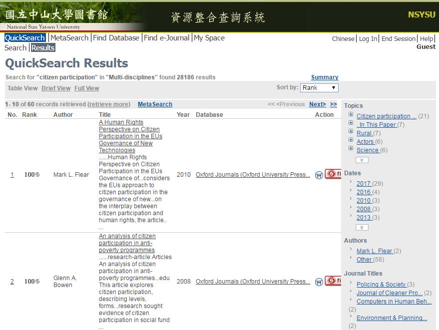 USING E-DATABASES Search Results Use these