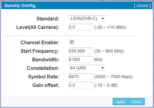 Click to set all channels RF QAM output parameters Click to set