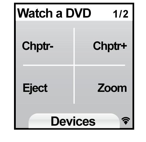 What s on the Harmony 650 s screen Activities When you press an Activity button -- Watch TV, Watch a Movie, or Listen to Music -- the Activity starts and the commands for that Activity appear on the