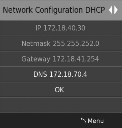 4 5 6 4) The Network Configuration menu allows you to choose between DHCP and Static.