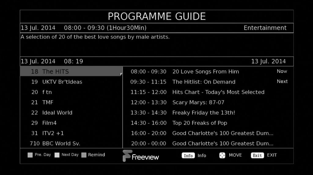 7 Day TV Guide and Channel List 7 DAY TV GUIDE TV Guide is available in Freeview TV mode. It provides information about forthcoming programmes (where supported by the Freeview channel).