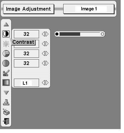 PICTURE IMAGE Press MENU button and ON-SCREEN MENU will appear. Press POINT LEFT/RIGHT buttons to move a red frame pointer to IMAGE ADJUST Menu icon.