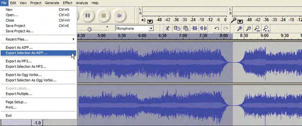 This will save the entire recording as one audio file. 12 12. If you want to record the entire side of an LP, or a continuous selection of songs, repeat steps 1-3 above.