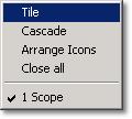 Menus 28 4.6 Window menu Tile This menu option arranges all of the windows so that they are equally spaced over the main window.